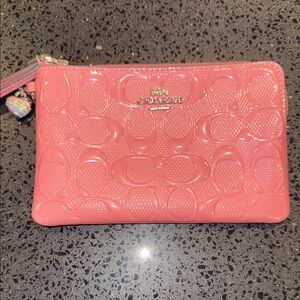 Coach Pink Patent Signature Wristlet with Charm New